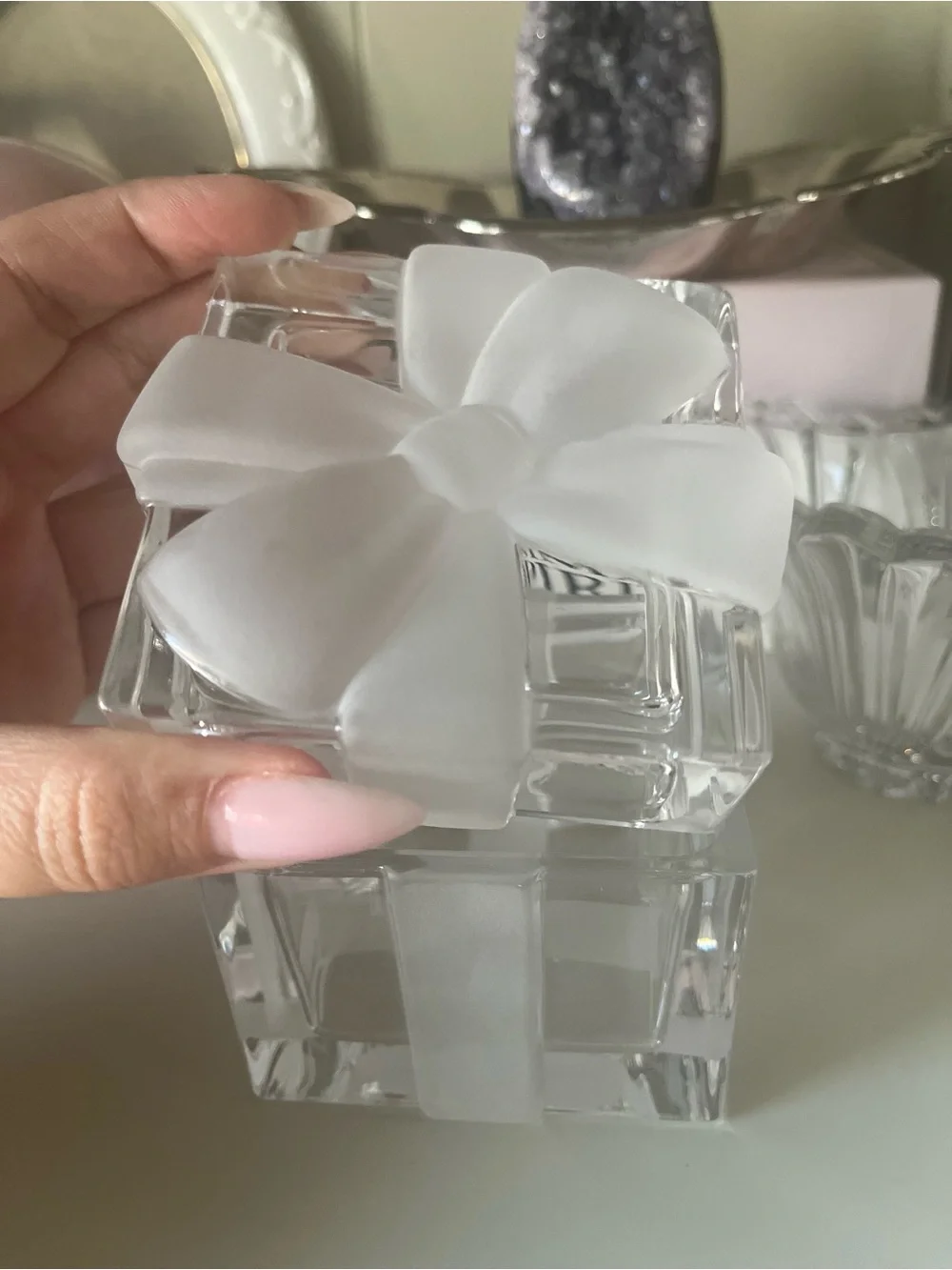 Tiffany & Co. Crystal Bow Jewel Box- Frosted and Clear Crystal Glass